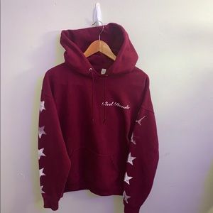 “Red Hoodie.” Burgundy vintage style hoodie